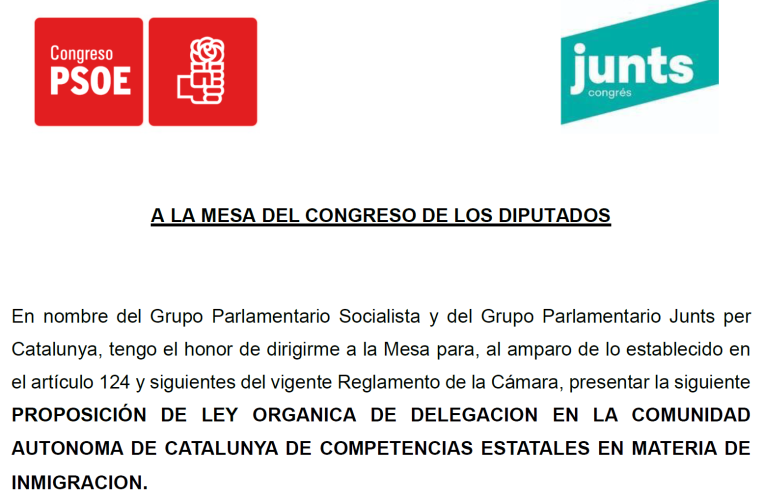 Proposición de Ley Orgánica del PSOE y Junts en materia de inmigración 