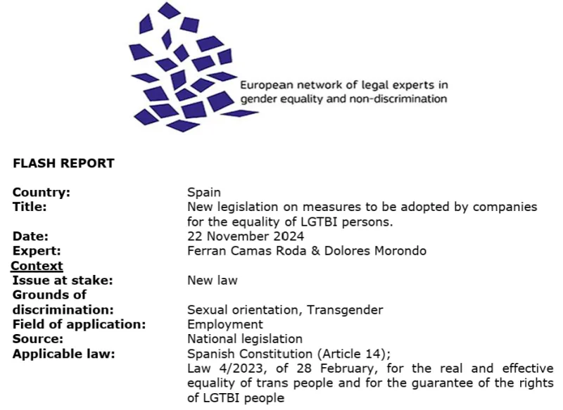 Flash Report (Informe breve y urgente) sobre normativa relativa a empresasa y personal LGTBI 